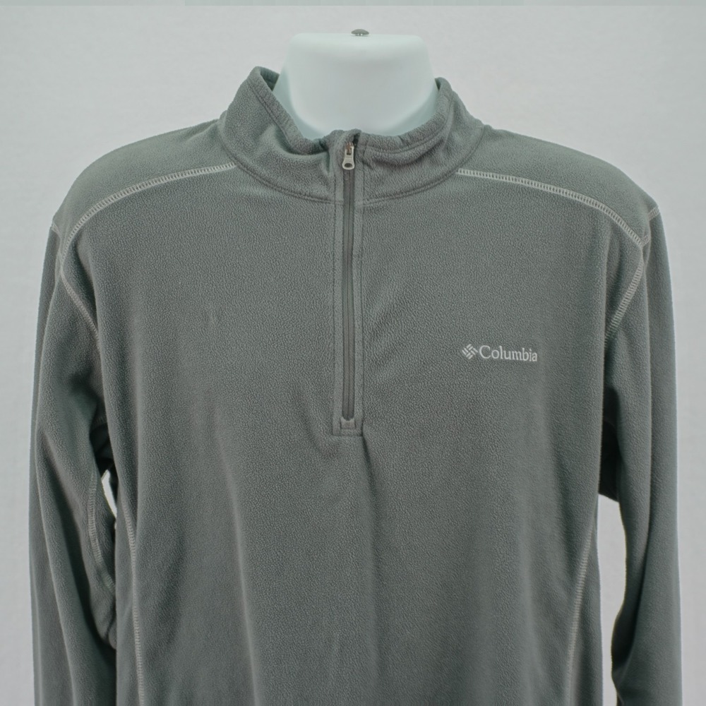 Columbia 1/4 Zip Fleece Gray / Green Mock Neck Sweater Men's XL